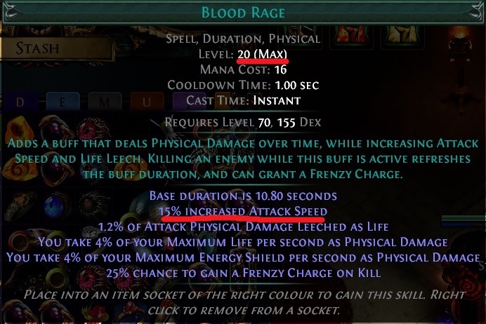 Blood Rage Gem Path of Exile