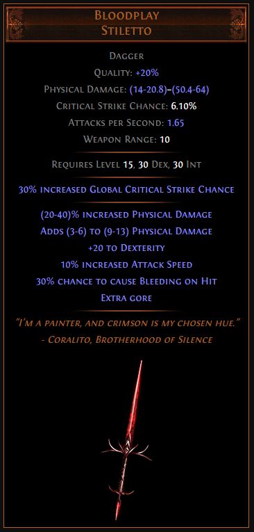 Bloodplay Path of Exile Best Leveling Unique
