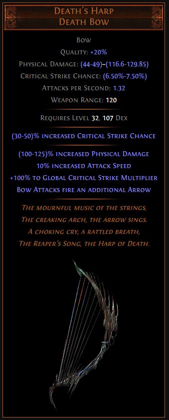 Death's Harp Path of Exile Best Leveling Unique