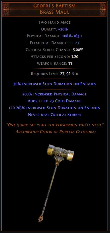 Geofri's Baptism Path of Exile Best Leveling Unique