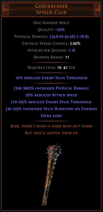 Gorebreaker Path of Exile Best Leveling Unique