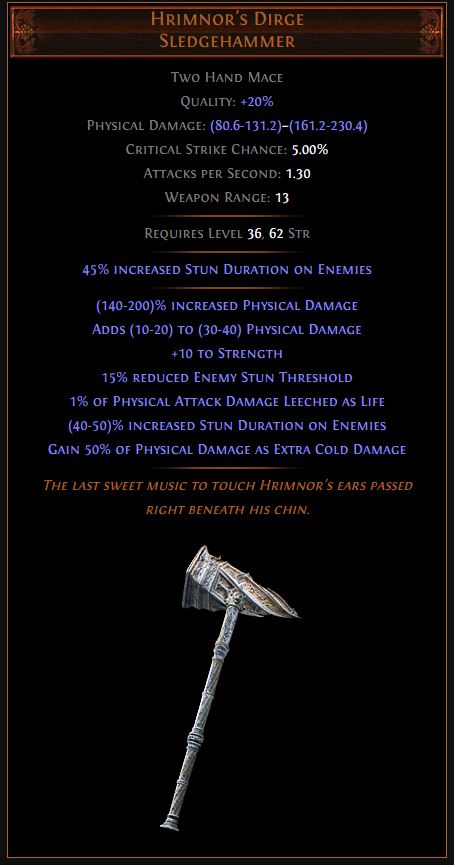 Hrimnor's Dirge Path of Exile Best Leveling Unique