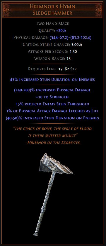 Hrimnor's Hymn Path of Exile Best Leveling Unique