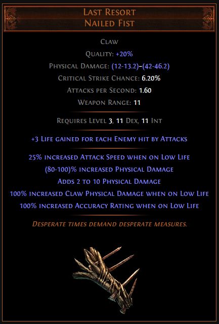 Last Resort Path of Exile Best Leveling Unique