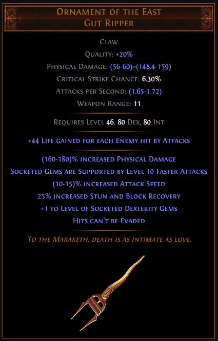 Ornament of the East Path of Exile Best Leveling Unique