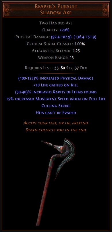 Reaper's Pursuit Path of Exile Best Leveling Unique