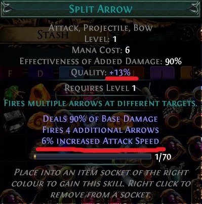 Split Arrow Gem with Quality Path of Exile