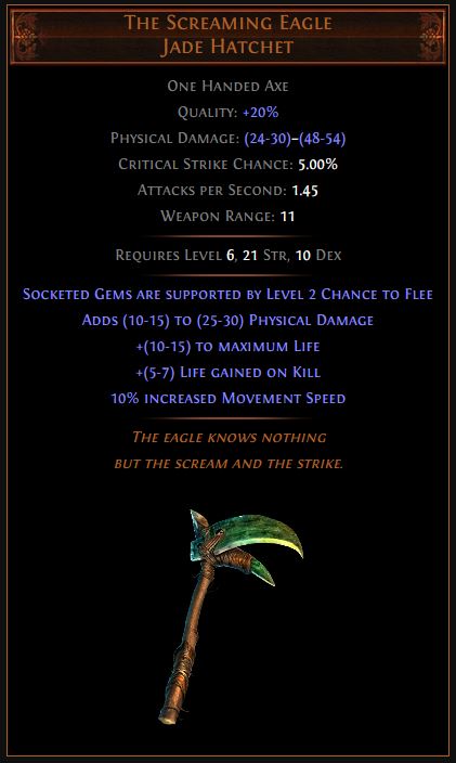 The Screaming Eagle Path of Exile Best Leveling Unique